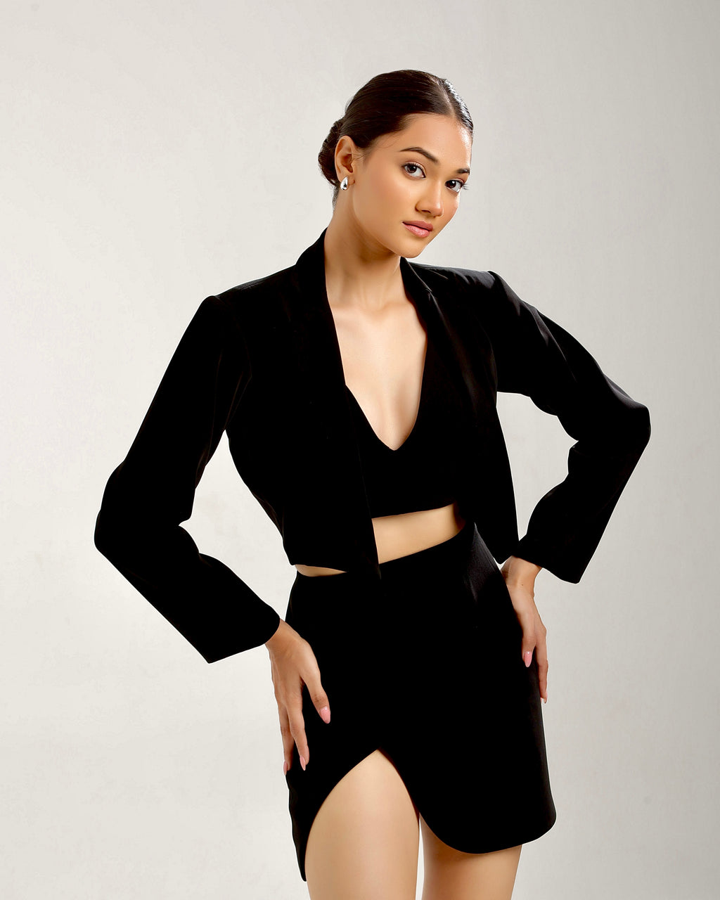 Black cropped blazer set